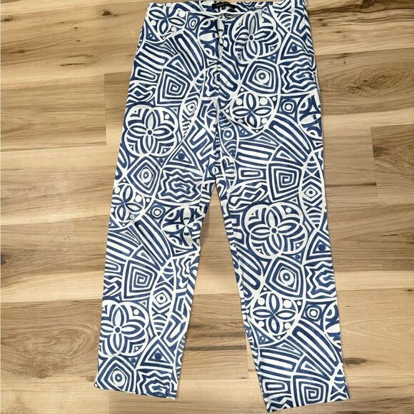 Lafayette 148 White Blue Bohemian Pants Slacks Women’s 6 - Picture 1 of 2